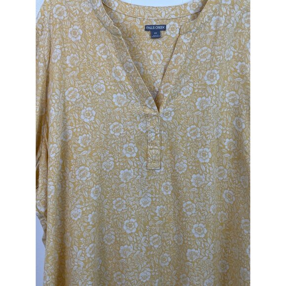 Falls Creek Womens Size 2X Yellow & White Floral Print Linen Blend Shirt - Picture 5 of 10